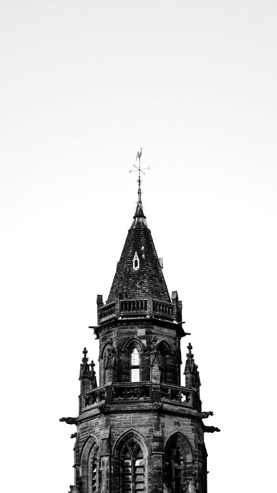 Black and White Image of a Tower